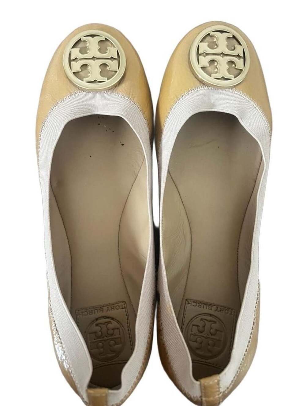 Tory Burch Women's Caroline Patent Leather Logo Ballet Flats Tan Size 9M - Picture 10 of 11